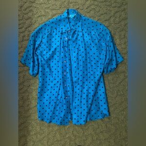 Vintage Silk Club Blue Polka Dot Button-Up Shirt
